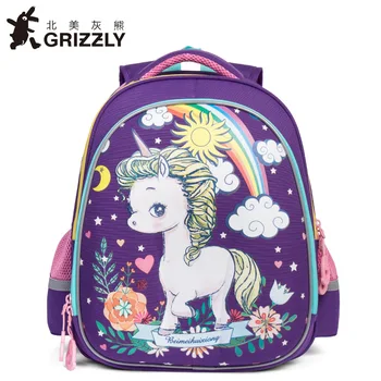 

GRIZZLY 2020 NewKids Backpack Cute Cartoon School Bags Orthopedic Waterproof Children Primary School for Girls packsack