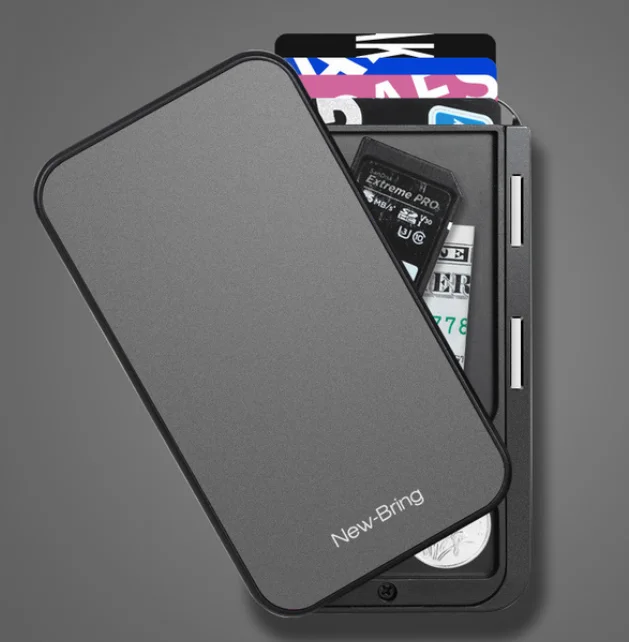 gray Тонкий держатель для ID банковских карт, RFID Блокировка, минималистичный кошелек из углеродного волокна, скользящие кошельки, чехол для кредитных карт для мужчин и женщин - Цвет: gray