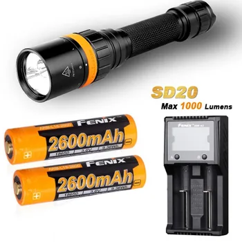 

FENIX SD20 Diving Flashlight LED max 1000 lumen underwater 100 meters waterproof dive torch with 2 x ARB-L18-2600 battery ARE-A2