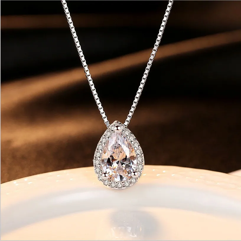 

NPKDS Trendy Cute Water Drops Zircon Crystal Pendant Necklace for Women Chic Charms Choker Necklaces Wedding Party Jewelry Gift