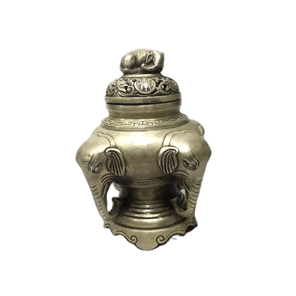 

MOEHOMES Chinese buddhist manual old silver copper Mascot Elephant statues incense burner decoration metal handicraft