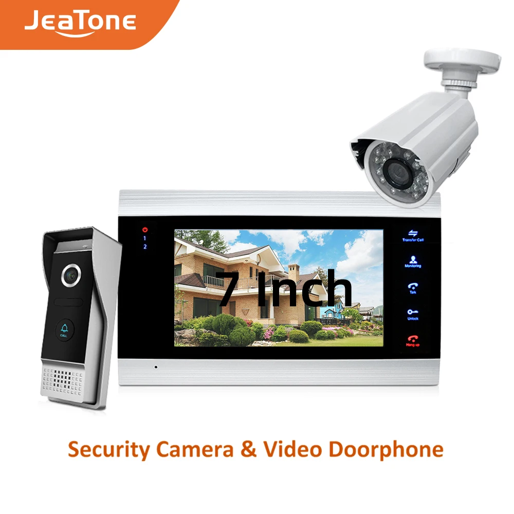 JeaTone 7 inch Video Door Phone Video Intercom 1200TVL Outdoor Call Panel + 1200TVL Analog Camera Access Control System Doorbell JeaTone 7 inch Video Door Phone Video Intercom 1200TVL Outdoor Call Panel + 1200TVL Analog Camera Access Control System Doorbell