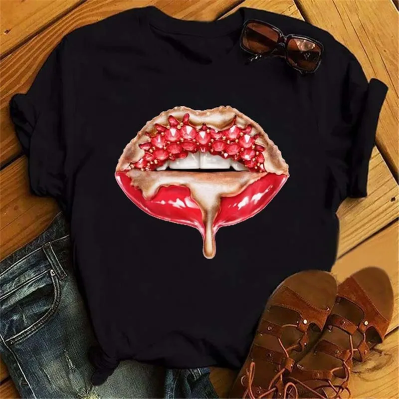 Fashion Lips Print Women T Shirt Casual Short Sleeve O Neck Loose Women Tshirt Ladies Tee Shirt Tops Clothes Camisetas Mujer 3