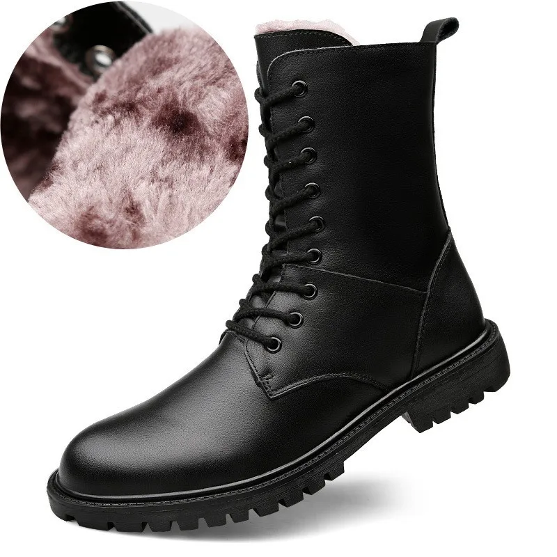 

Winter plus Velvet Warm Cotton-padded Shoes Leather Boot MEN'S Riding Boots Hight-top Cotton Boots Hose Boots MEN'S Military Boo
