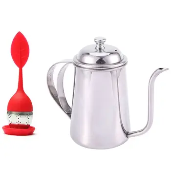 

Tea Infuser with Cover Strainer Stainless Steel Sheet-Red with Kettle Pour over Coffee Tea Hand Drip Pot -Silver