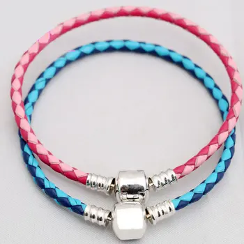 

Original Snake Barrel Clasp Moments Double Woven Leather Bracelet Bangle Fit 925 Sterling Silver Bead Charm Diy Fine Jewelry