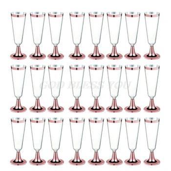 

High Quality 150 ml Plastic Rose Gold Rimmed Clear Hard Disposable Party Wedding Cups Premium Fancy Champagne Glasses Flutes