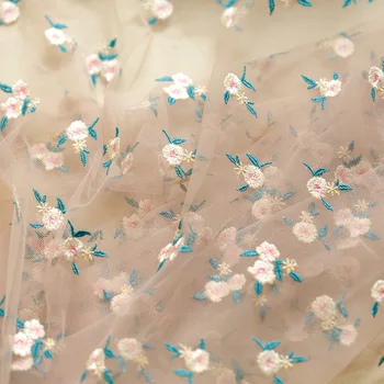 

Gauze fabric Coloured Daisy embroidery lace tissu High-end wedding dress Qipao dress doll background material