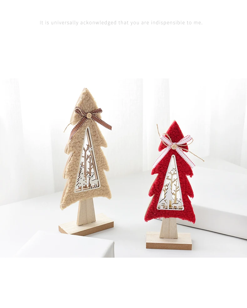 New Nordic Wood Plush Hollow Mini Christmas Tree Desktop Decoration Ornaments Elk Christmas Decorations QW217 (3)