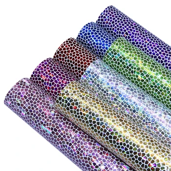 

David accessories 8pcs/set Stone Grain Holographic Faux Leather Fabric Sheet DIY Bow Bag Material Synthetic Leather,1Yc9656