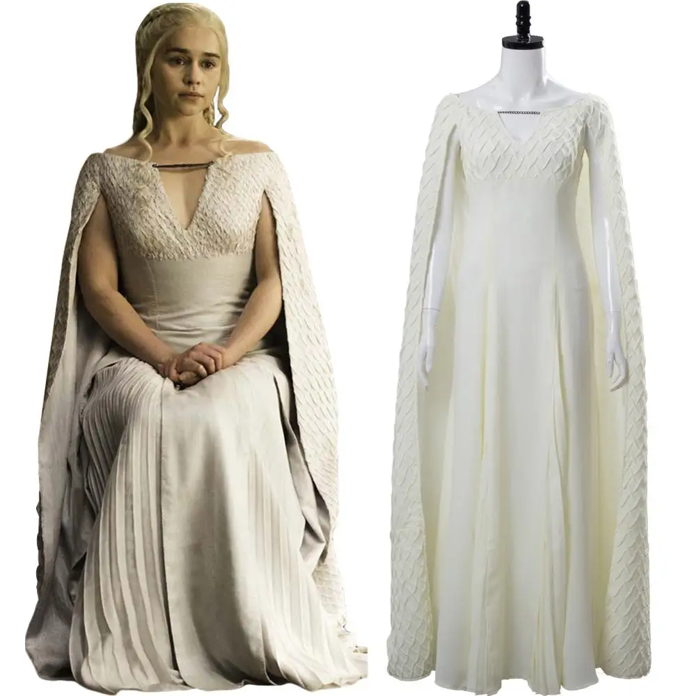 

Game of Thrones Cosplay Dragon Mother Targaryen Daenerys Cosplay Costume White Dress Outfit Gowns Halloween Carnival Costume