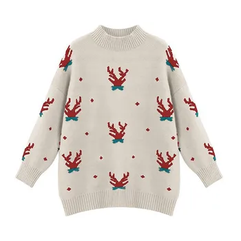 

Fashion Novel Christmas Reindeer Cartoon Pattern Sweater Loose Casual Women's Turtleneck Knit Pullover