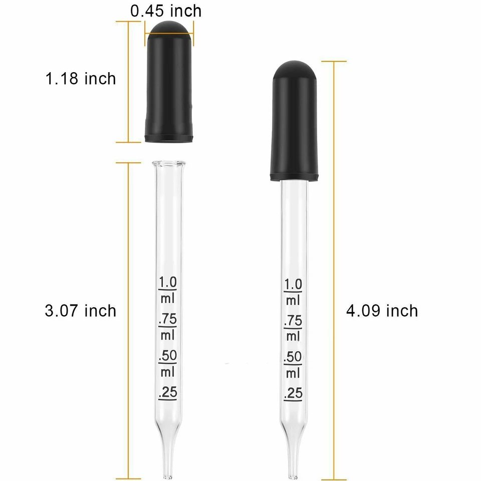Pipetas Cuentagotas Graduadas, Gotero De Vidrio De 1ml, Pipeta De Vidrio De 1ml Pipeta De Aceites Esenciales Con Escala Gotero De Goma De Punta Recta Para Uso En Laboratorio