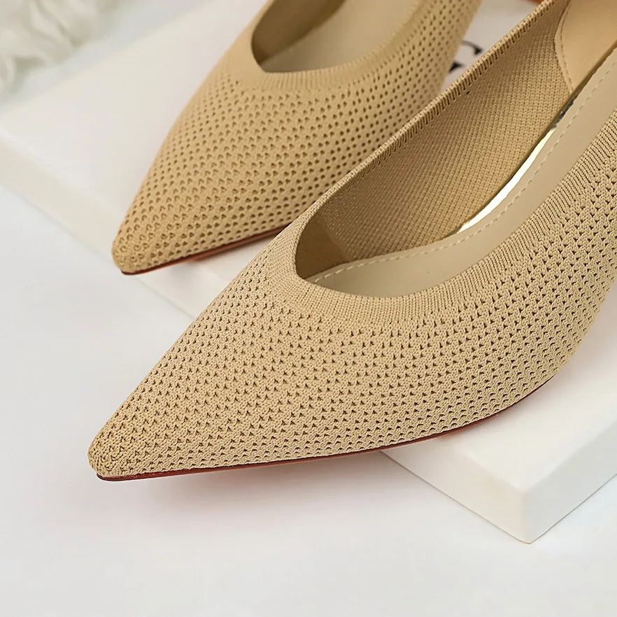 Fashion simple high-heeled woven shallow mouth, pointed toe trend, all-match women's shoes, high-heeled shoes, single shoes