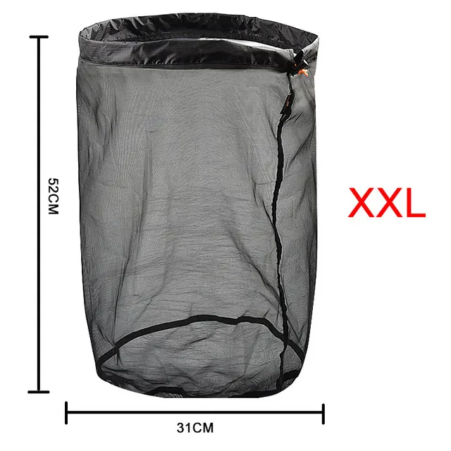 MENFLY Mesh Storage Bag Lightly Organize Sack Camping Hiking Compression Bags Travel Accessories Polyester Drawstring Pocket XXL