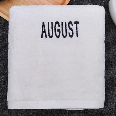 WHITE AUGUST Ежемесячное банное полотенце s для ванной комнаты, хлопок, полотенце для лица, полотенце для рук, 12 вышитых дизайнов, махровое полотенце для путешествий, спортивное пляжное полотенце s - Color: WHITE AUGUST