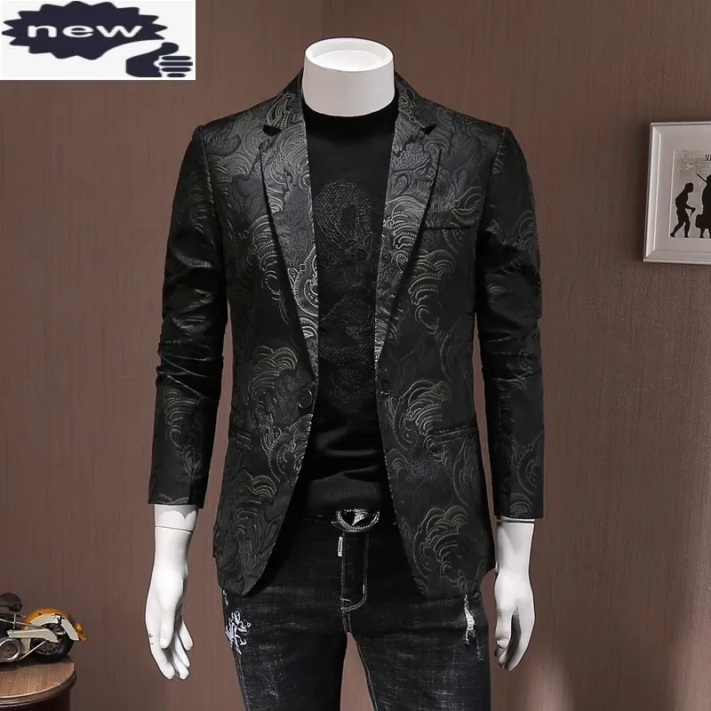 Новая мода Slim Fit бизнес стиль мужская куртка с вышивкой вечерние костюм пальто на