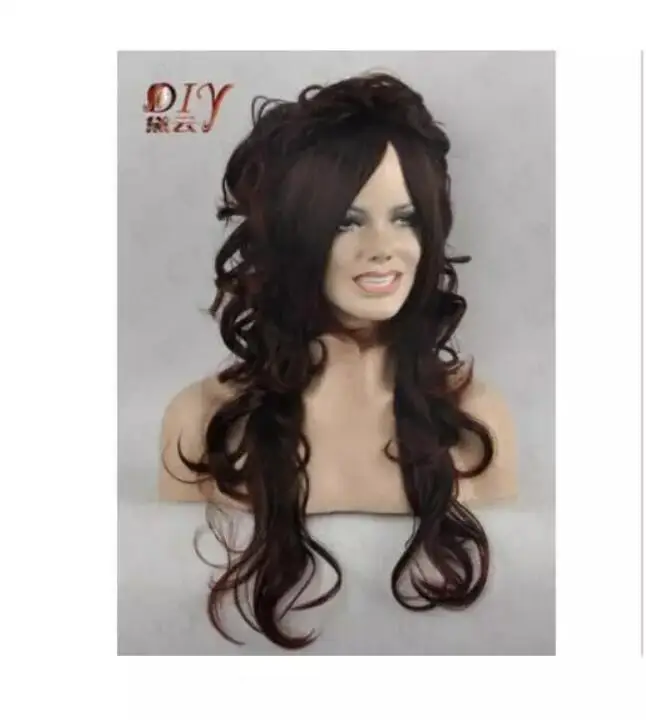 zhao079004247&gt+++ shipping Dark Brown Diy-Wig 23&quot Long Curly Wavy Women Wig Heat Daily Wear Full Hair 1B-33 | Тематическая