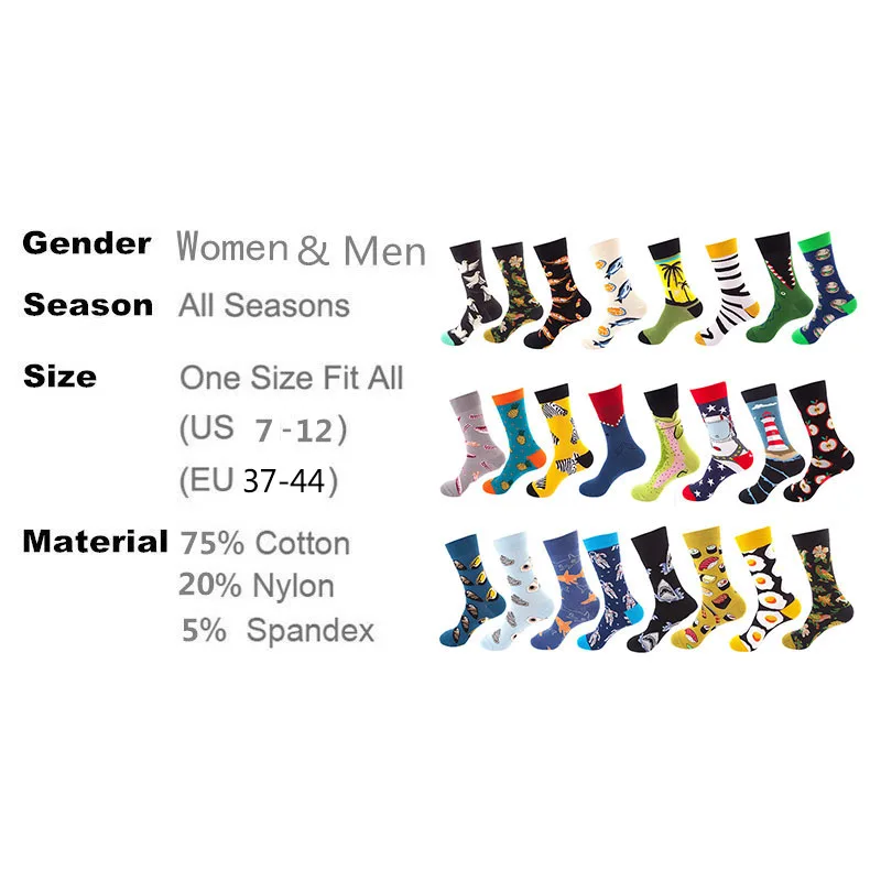 1 pair men women sports socks cotton colorful crew socks cartoon animal fruit socks novelty socks gift for spring autumn winter