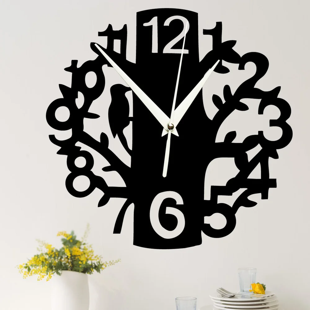 

GZ031 Creative Bird with Numbers Wall Clock Library Bedroom Living Room Wall Acrylic Mirror Wall Clock
