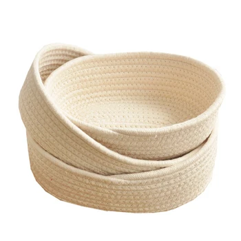 

Space Saving Woven Basket Laundry Storage Office Soft Eco-friendly Multifunctional Handmade Knitting Table Cotton Blend Washable