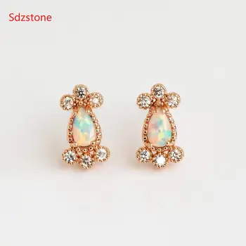 

Sdzstone 2020 NEW Jewelry Marquise White Fire Oval Opal Small Stud Earring Opal High Quality Jewelry