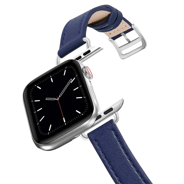 Business Real Leather Loop Bracelet Belt Band for Apple Watch SE 7654 42MM 38MM 44MM 40MM Strap on Smart iWatch 3 Watchband 45mm 3 Slim dark blue
