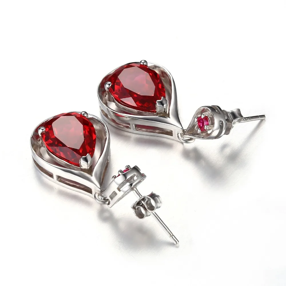 Женские серьги подвески из серебра 925 пробы с красным Рубином|drop earrings|jewelry