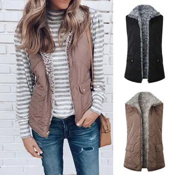 

Womens Reversible Sleeveless Vest Warm Fleece Fur Coat Jacket Outwear Jacket