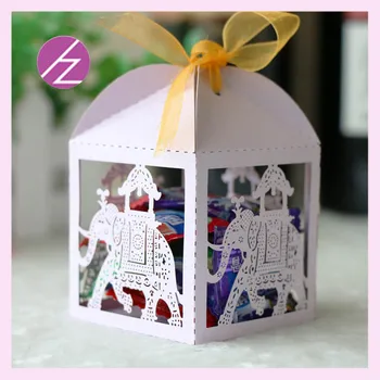 

100Pcs/set Laser Cut Hollow Elephant Favors Box Gifts Candy Boxes With Ribbon Baby Shower Wedding Event Party Supplies