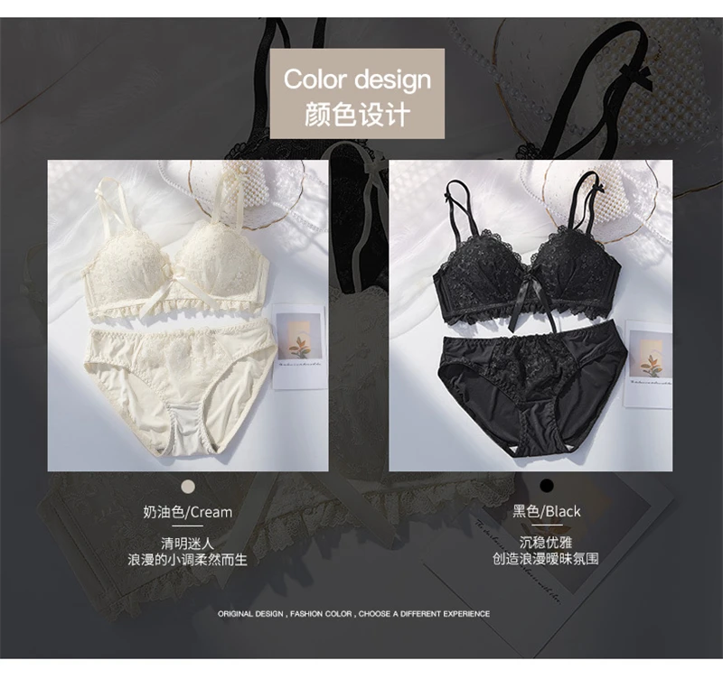 sheer bra and panty sets Underwear cute girl small breasts gathered bras no steel ring breast top support anti-sagging pure desire style bra set bra and thong set