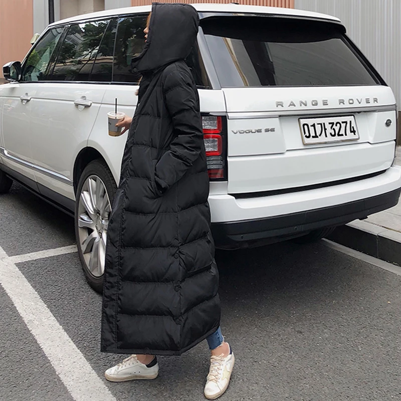 Koop Koreaanse Winter vrouwen Warme Jas Jas Winter Lange Dikke Witte Eend Donsjack Vrouw Hooded en Parka Lange Puffer jas