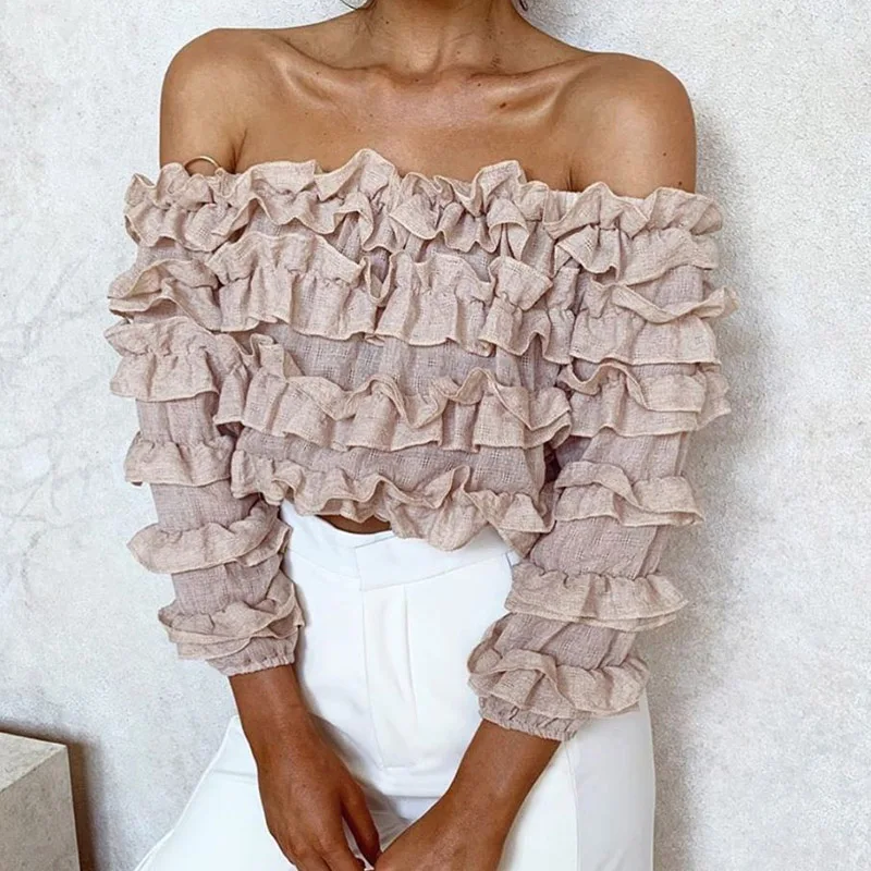 

Vintage Ruffles Pleated Off Shoulder Tank Tops Women Summer Pink White Elastic Cotton Crop Top Cool Girls Streetwear Tees 2019