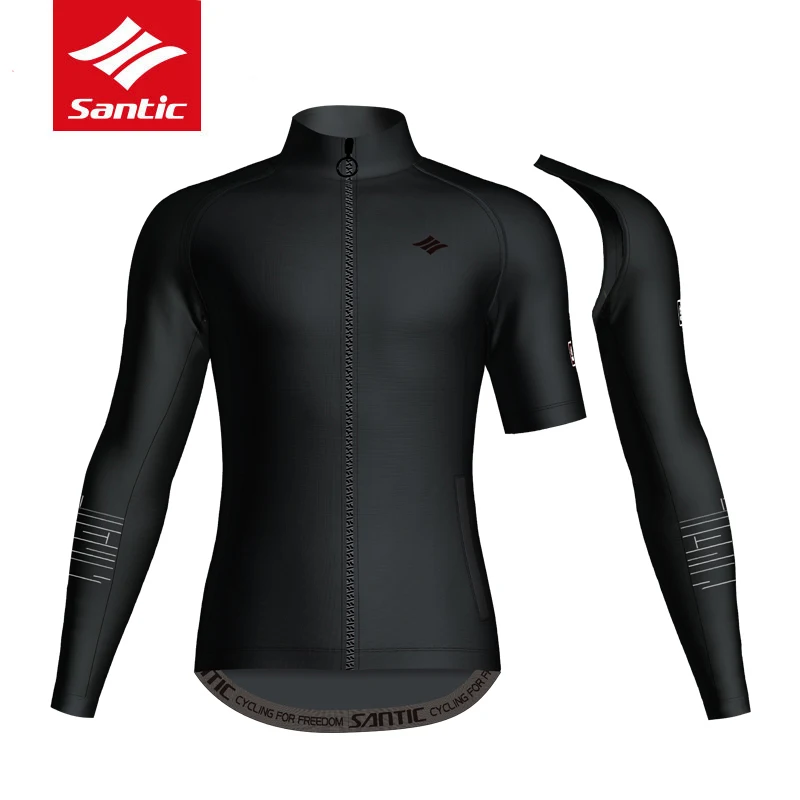 

Santic Men Removable Sleeves Cycling Jackets Keep Warm Bicycle Jersey Windproof MTB Mountain Bike Riding Coat M7C01086