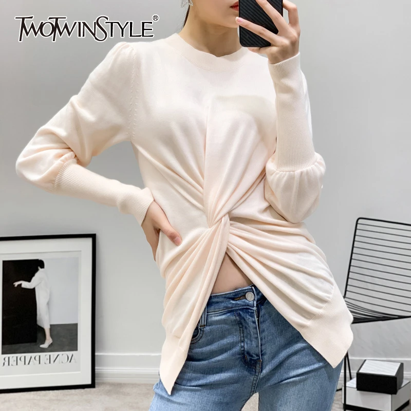 TWOTWINSTYLE Kitting пуловеры женский свитер о-образный вырез рукав-фонарик туника бинты
