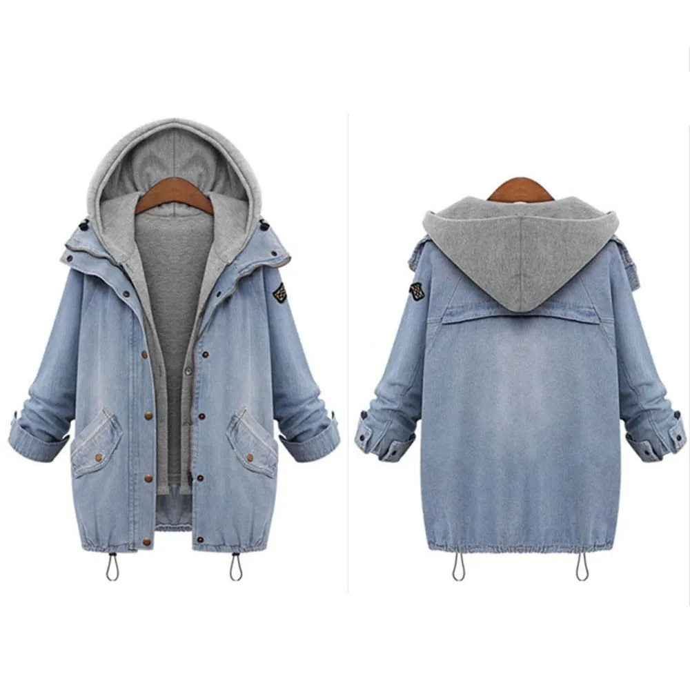 Women Denim Jacket With Fur New Fashion Warm Collar Women's Hooded Jackets Coat Jacket Denim Trench Parka Outwear