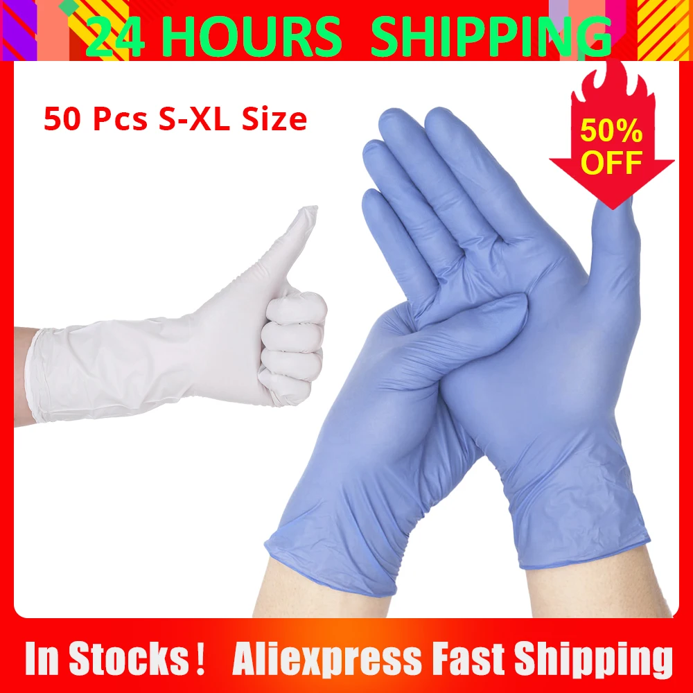 

50 Pcs Disposable Gloves Thick Powder-Free Rubber Latex Stretchy Gloves Sterile Food Safe Grade for Home Food Laboratory Use