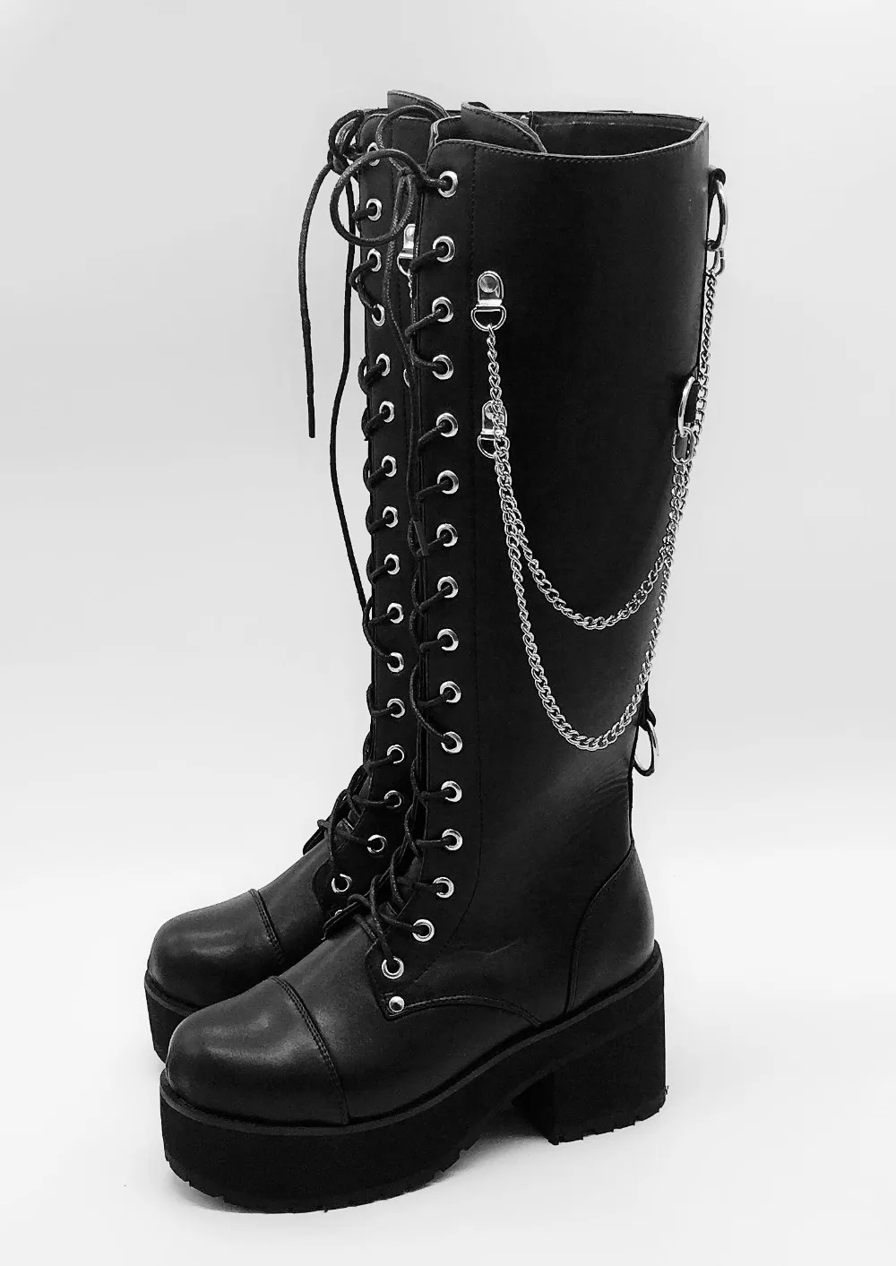 Women-Black-8cm-Knee-High-Platform-Chain-Punk-Boots-Japanese-Style-Lolita-Lace-Up-Princess-Uniform-Winter-Boots-3