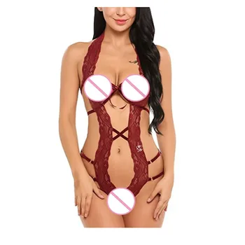 

JAYCOSIN Four seasons Female V-Neck Open Back Hollow Pajamas Women Sleeveles Lace Underwear Thongs Jumpsuit Bodysuit Lingerie