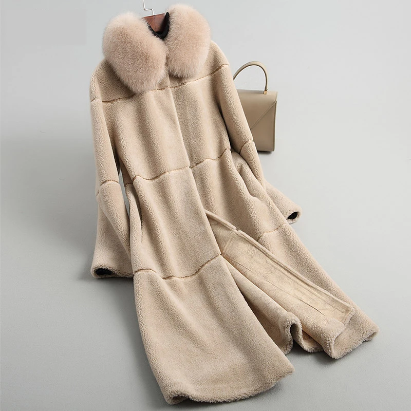 Real Fur Coat Fox Fur Collar Wool Jacket Autumn Winter Coat Women Clothes Korean Vintage Sheep Shearling Women Tops ZT3658