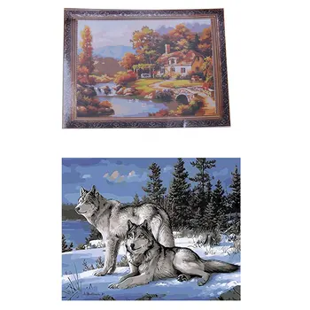 

New Release Diy Oil Painting By Numbers - Snow Wolf 16x20 Inches - PBN Kit & 16X20 Inch Mountain Hut
