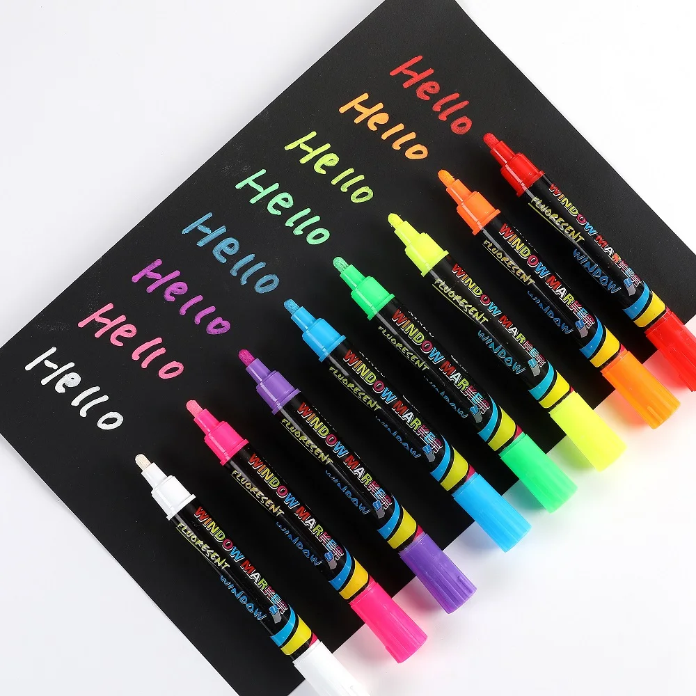 8 cores brilhantes marcadores líquidos do giz pintura e desenho para adultos das crianças, barras da arte da placa da janela