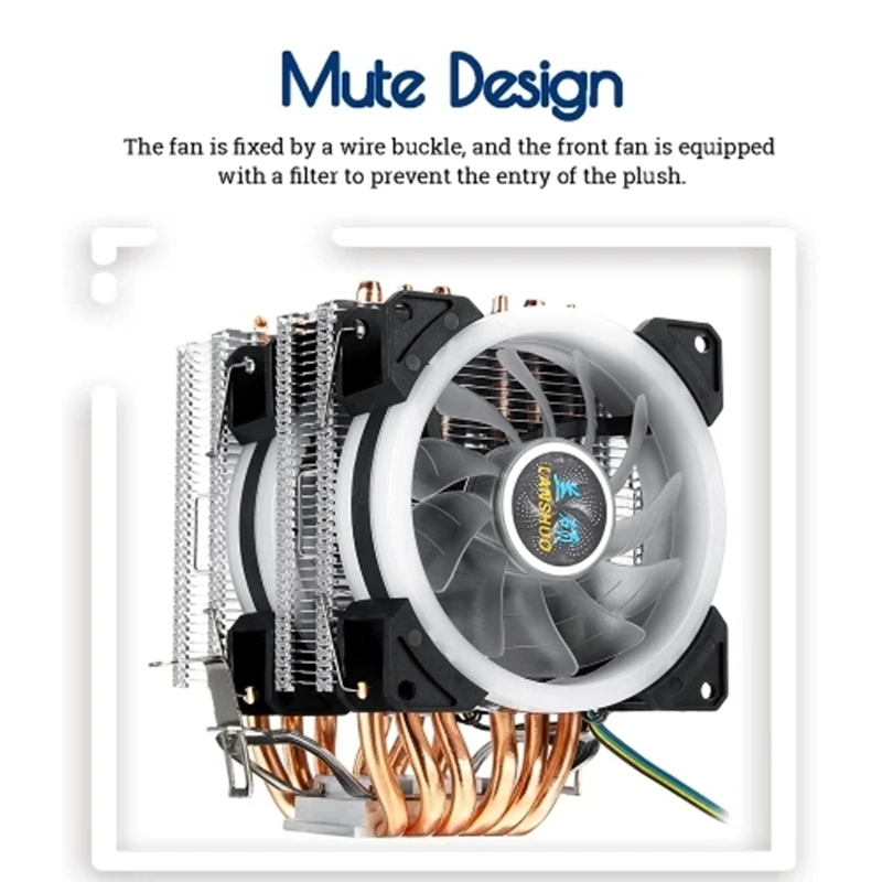 Lanshuo Процессор кулер 6 тепловым стержнем heat pipe 4-Pin коробка передач 2 вентилятора для четырехъядерным процессором In-Tel 775/1150/1151/1155/1156/1366 AMDs платформы