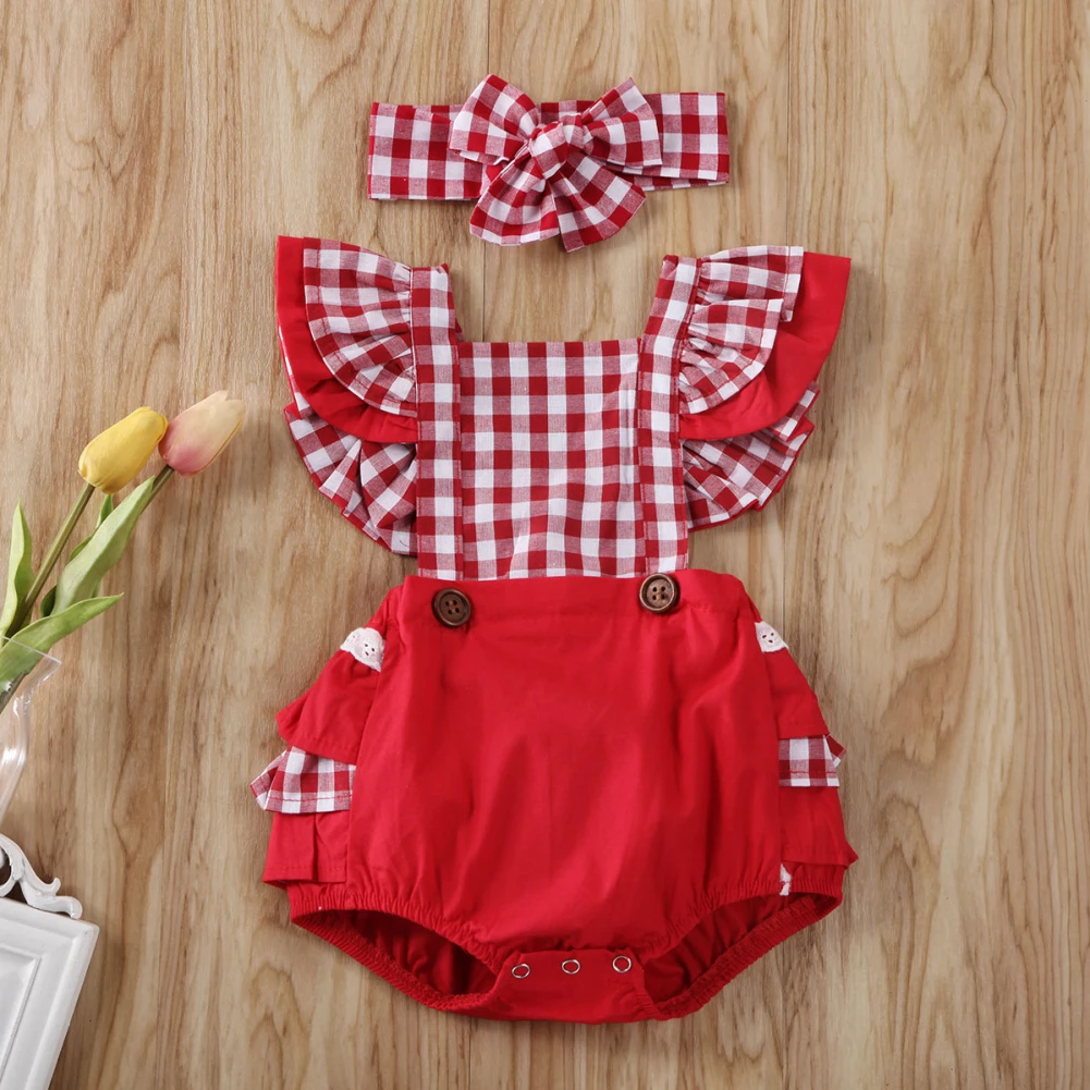 Imcute Рождество Одежда для новорожденных девочек с кружевными оборками и рукавами с перекрещивающимися на спине бретелями, платье принцессы Детский комбинезон с повязкой-бантом Рождественская одежда
