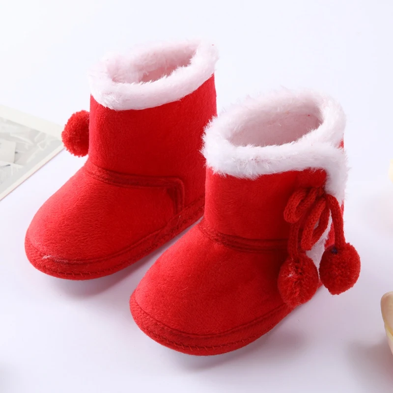 Baywell Winter Baby Warm Red Boots - Fluffy Flock Snow Slip On Shoes for Girls Toddler 0-18 Months 1