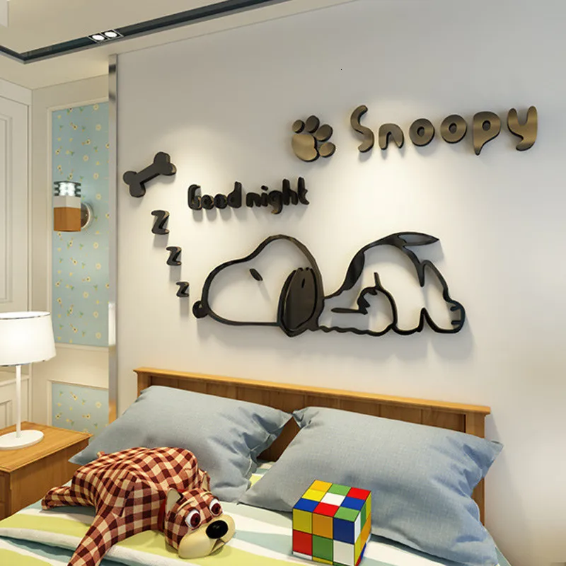 diy Cartoon Dog Mirror 3D Wall Stickers room decoration For Kids rooms Decor living room TV background wall art home decor mural (2)