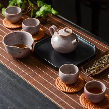

Japanese Short Mouth Teapot Coarse Pottery Tea Organ Household Kung Fu Tea Have Manual Fambe Hand Kettle Six Paper Gift Box Suit