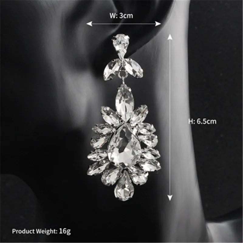 5 FIAZIA Crystal Bridal Drop Earring Druzy Earrings Women Rhinestone Dangle Earring Jewelry mujer moda Bride Wedding Accessories