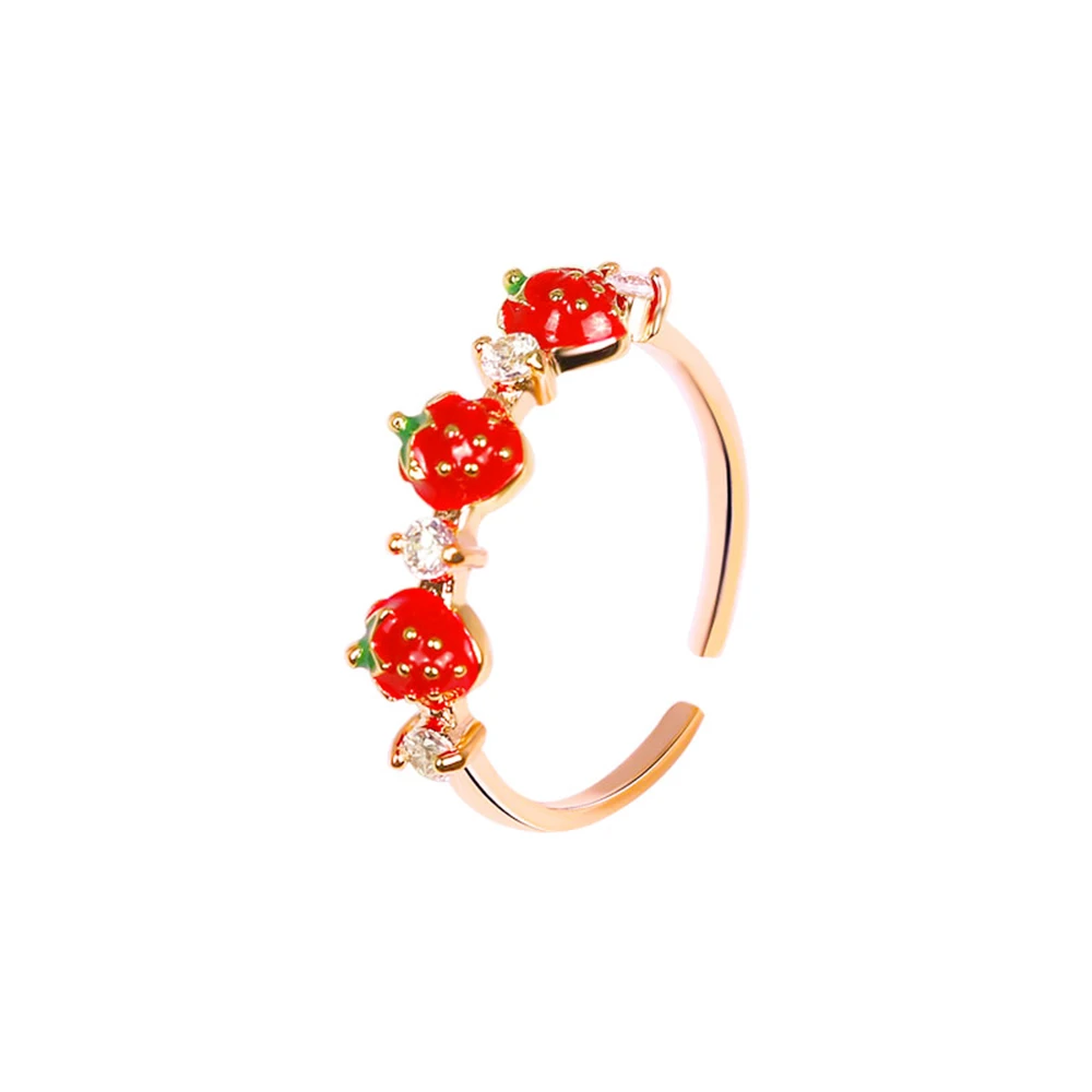 2019 Korean style ring cute red strawberry for women simple set rhinestone index finger students | Украшения и аксессуары