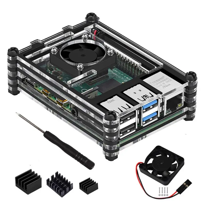 1Set Transparent Acrylic Case Enclosure with Cooling System External Fan Heatsink Screwdriver for Raspberry Pi 4 Model B 1Set Transparent Acrylic Case Enclosure with Cooling System External Fan Heatsink Screwdriver for Raspberry Pi 4 Model B